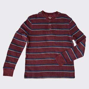 Merona Men’s Thermal Henley Long Sleeve Shirt Maroon Stripe Size M